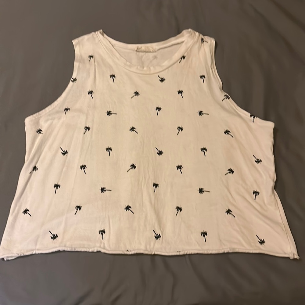 French Pastry Brand Crop Tank Top with Palm Trees